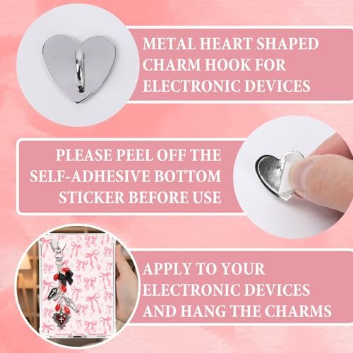 TAKEALOOKO 4PCS Gothic Skeleton Charms for Kindle - Sliver Red Cross Heart Chains with Type C Dust Plug, Stylish Charm for Readers Book Lovers, Compatible for E-Reader Phones Paper White — view 5