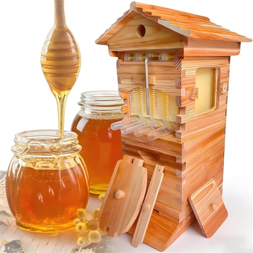 Bienenstock-Starter-Kit, selbstfließende Bienenstockkästen aus Holz mit 4 Rahmen & 6 Tabletts, komplettes Imker-Set für Hinterhof-Imker, um Bienen zu überwachen und Honig zu ernten
