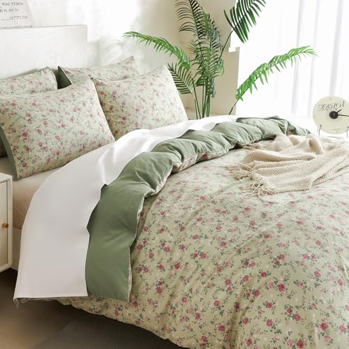 TISPLR Floral King Duvet Cover Soft Brushed Microfiber Crinkle Gauze 3 Pieces Floral Bedding Set for All-Season, Garden Vintage Style Duvet Cover with Zipper Closure, Luxury Breathable Comfy by TISPLR - Used condition - Image 3