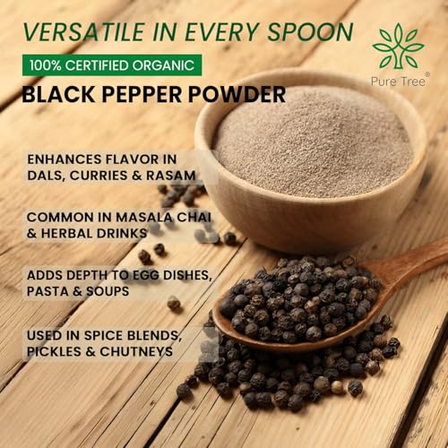 Image of Pure Tree Certified Organic Black Pepper Powder | 850 g | Kali Mirch Powder | Black Peppercorn Kaali Mirch | Aromatic Black Pepper Seeds Powder | Miriyalu Powder Spices