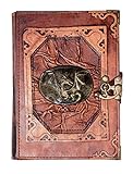 Tagebuch mit fliegendem Drachen-Anhänger, echtes Leder, Braun, klein