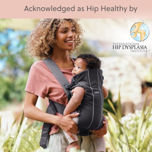 Image of BabyBjorn Baby Carrier Mini, Anthracite, 3D Mesh | Newborn Carrier (7-25 lbs), Ergonomic, Easy-to-Use