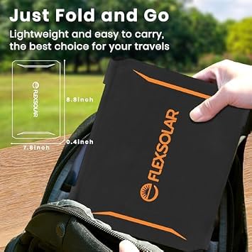 FlexSolar Solar Panel 15W Thin and Ultra-lightweight with USB Port Max 5.5V/2.8A IP67 Waterproof and Dustproof Foldable Solar Charger Compatible with iPhone/iPad/All Android Models