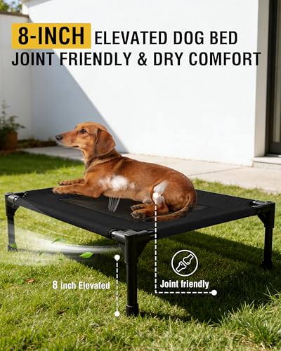 Elevated Dog Bed with Heavy-Duty Steel Frame, Breathable Mesh Cooling Surface, Easy to Clean, Portable Raised Dog Cot for Indoor & Outdoor Use,32x24x8 Inches Black Dog Bed,Size S. — view 4