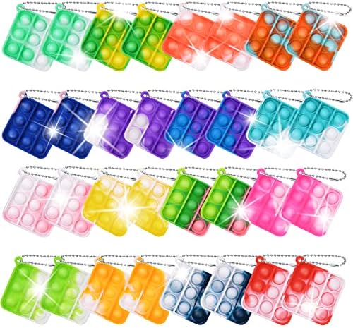 Ainiv 32 PCS Mini Fidget Pop Bubble Toys, Square Squeeze Toys with Keyring, Poppet Bubble Sensory Toys, Stress Anxiety Relief Toys Desk Toy Wrap for ADHD, Autism, for School Kids Office Adult