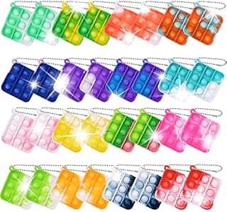 Ainiv 32 PCS Mini Fidget Pop Bubble Toys, Square Squeeze Toys with Keyring, Poppet Bubble Sensory Toys, Stress Anxiety Relief Toys Desk Toy Wrap for ADHD, Autism, for School Kids Office Adult