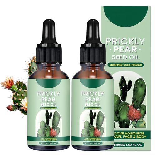 2 Pcs Kaktusfeigenkernöl Bio Kaltgepresst Natürlich Kaltgepresstes Kaktusfeigenöl Pear Seed Oil Natürliche Feigenkaktusöl Beruhigt Spendet Feuchtigkeit Geeignet für Gesicht Körper Haare 50ml/Pcs