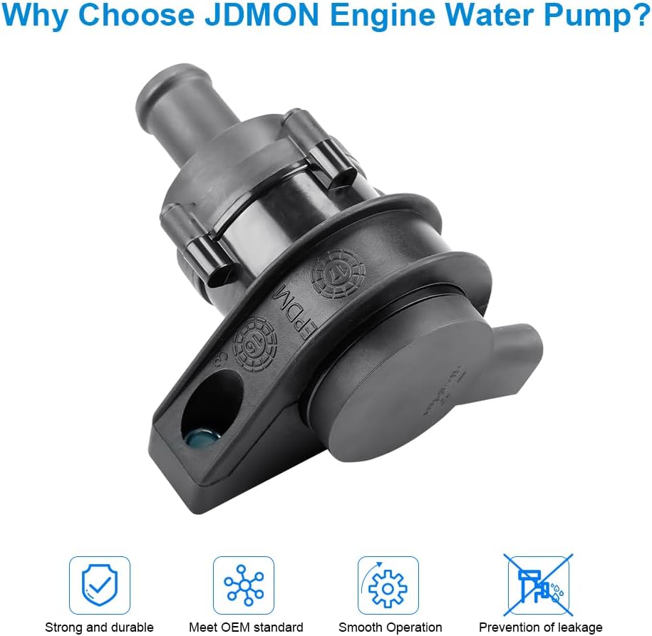 JDMON Auxiliary Engine Water Pump with Plug Replacement for Audi A3/A3 Quattro/Q3/TT Quattro, Volkswagen Beetle/CC/Eos/GTI/Jetta/Passat/Tiguan 2.0L L4 2008-2017 Replacement for 1K0965561J 5N0122093B