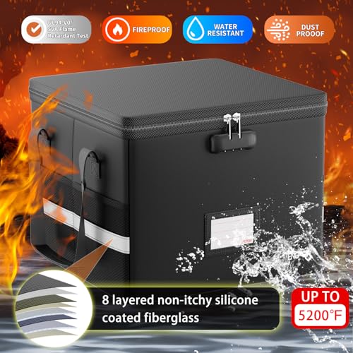 ENGPOW 5200°F Fireproof Document Box with Lock, Heat Insulated Collapsible File Storage Organizer with Handle, Portable Home Office File Cabinet for Hanging Letter/Legal Size Folder, Black by ENGPOW - Image 3