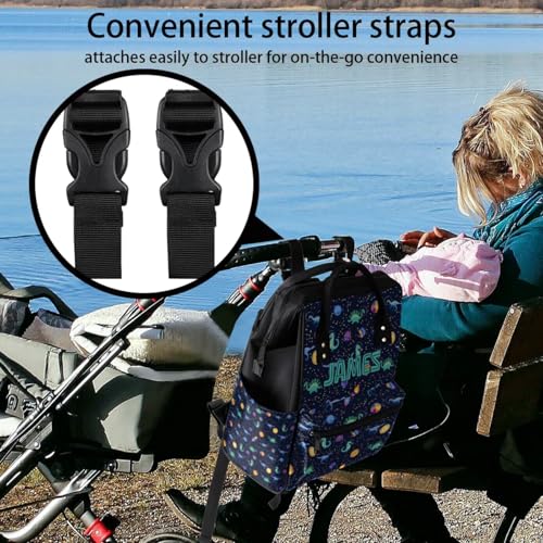 Image of Dinosaur-Diaper-Backpack for Baby Boys Waterproof Nappy Backpack for Mom Dad Dark Blue Baby Boys Diaper-Bag to Print Name