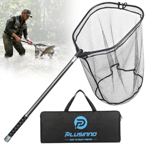PLUSINNO Large Fishing Net, 3.4-7.7 FT Carbon Fiber Fish Net with...