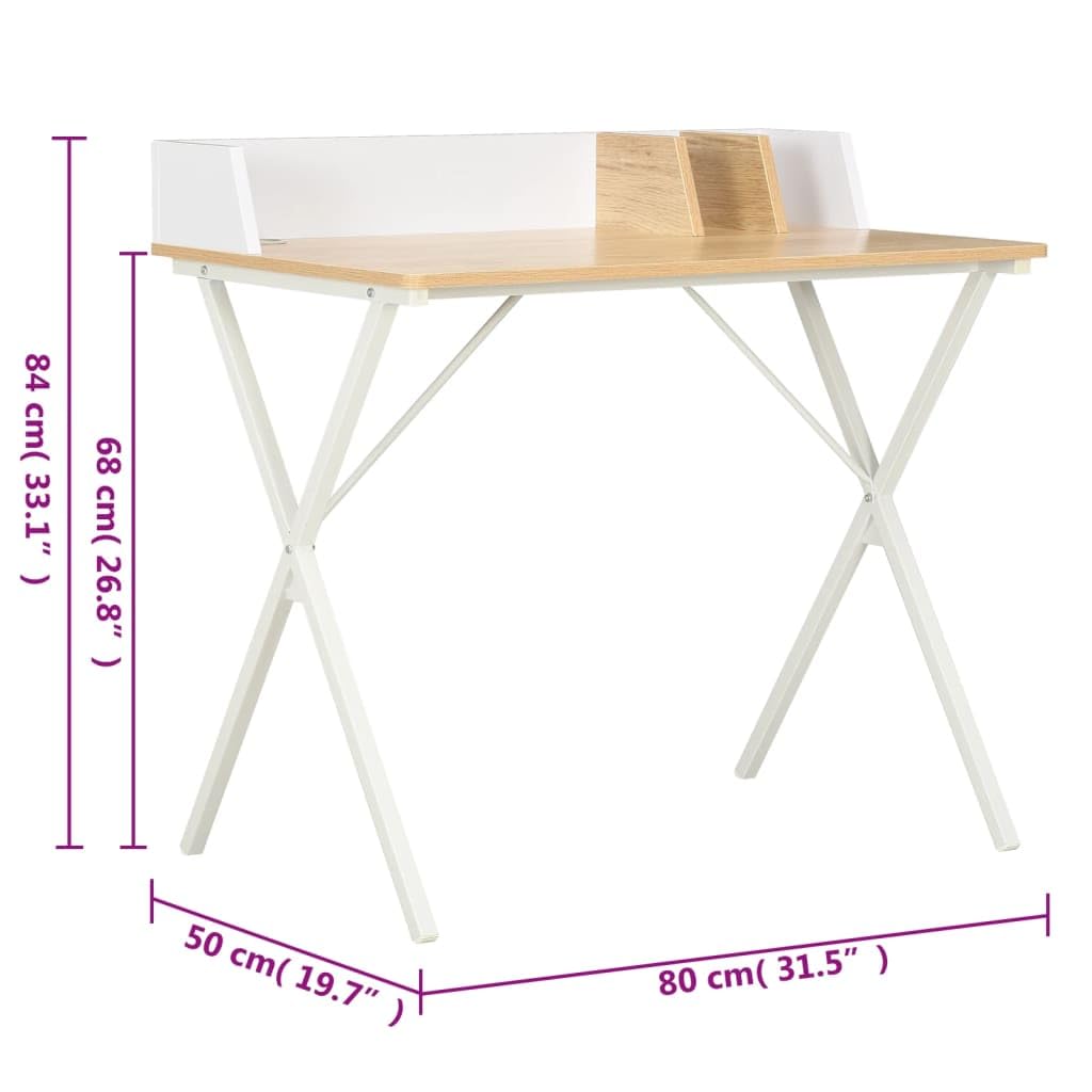 Scrivania da 80 x 50 x 84 cm, scrivania per computer con ripiano e gambe a X, piccola scrivania da ufficio, tavolo da lavoro, tavolo per laptop, per casa e studio, bianco e marrone rovere