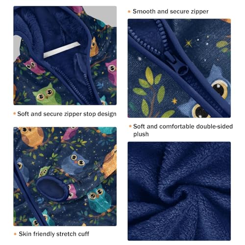 Cute Owl Toddler Fleece Jacket Baby Boys Hooded Zipper Long Sleeve Thick Warm Outerwear 3-10 Years3