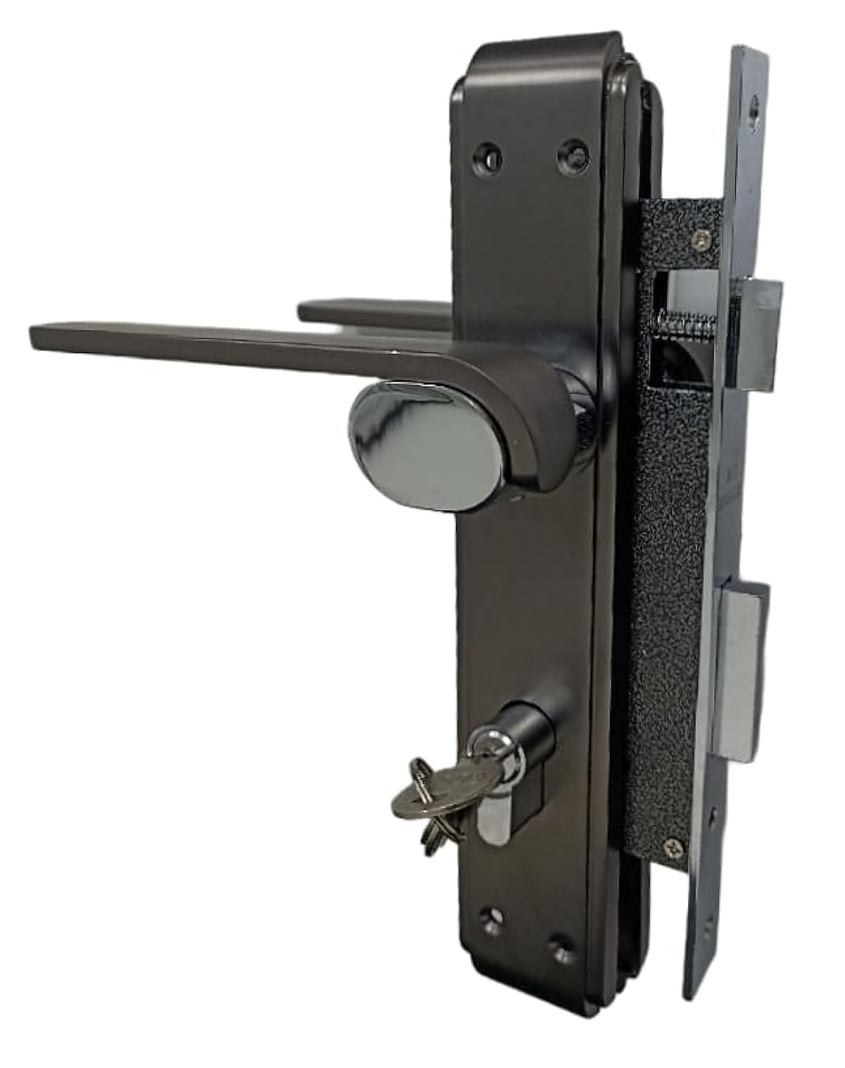 Robustline Zinc Lever Door Handle with Lockbody | Premium Quality | Black/CP- BY0235