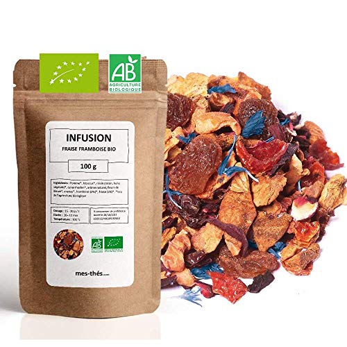 Infusion Fruitée Bio Fraise Framboise - 100g (40 tasses) - Thé en vrac 100% Agriculture Biologique - Mes-Thés