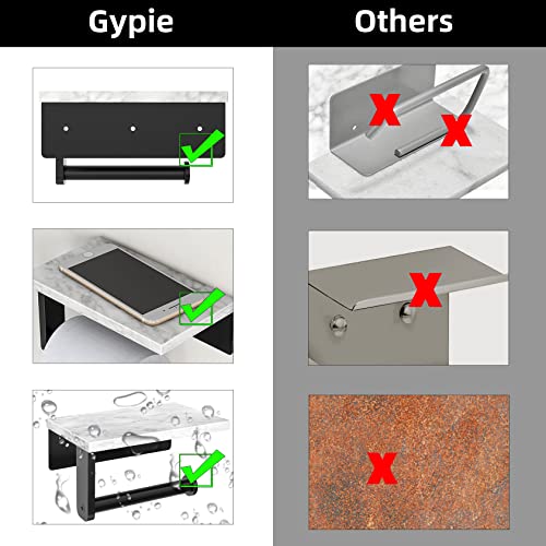 Gypie Marble Toilet Paper Holder with Shelf, 304 Stainless Steel Screw Wall Mounted, Tissue Roll Holder for Bathroom Washroom Matte Black by Gypie - Image 4