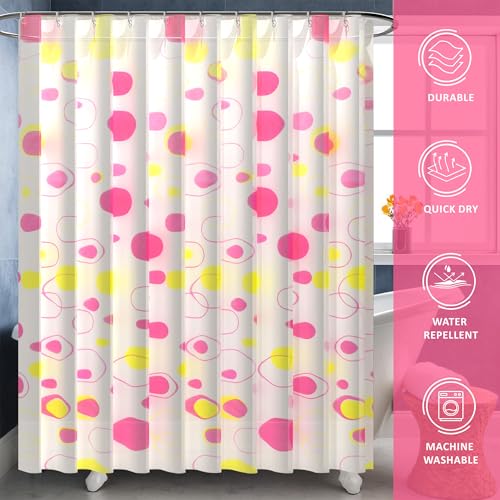 Image of Kuber Industries Pack of 4 Waterproof 71 inch x 71 inch Shower Curtains For Bathroom with 12 Rings | Washroom Partition, Screen & Wall Divider Parda For Bathing Privacy | JY-1-6 | Bubbles Print - Pink & White