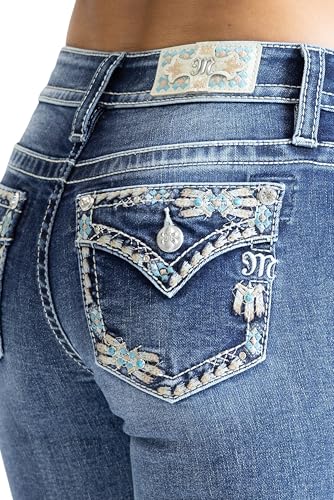 Miss Me Women's Aqua Topaz Faux Flap Pocket Mid-Rise Bootcut Jeans4