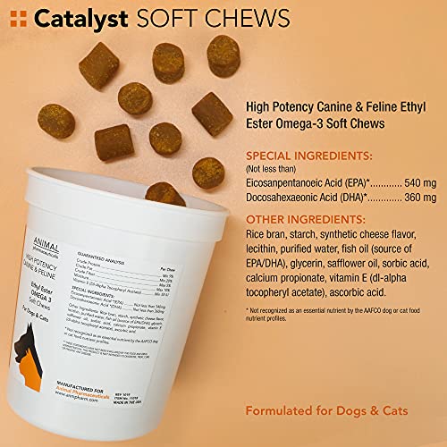Animal Pharmaceuticals Catalyst+ Omega 3 Fish Oil For Dogs & Cats - Allergy & Shedding Supplement - Dog Dry Skin And Coat Support - Low-Allergen Cheese Flavor Soft Chews - 60 Ct #TOP1