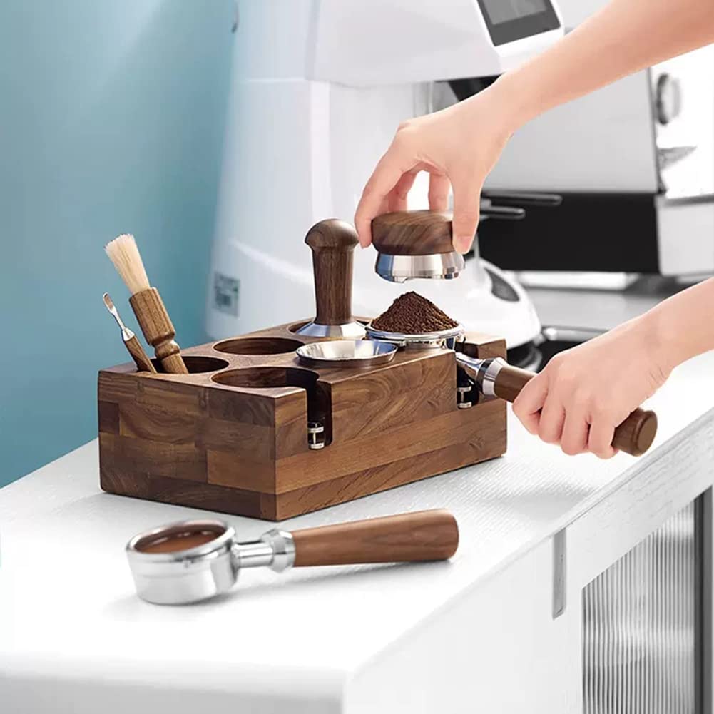 Alfombrilla de madera de nogal de 58 mm para máquina de café expreso, base de soporte para máquina de café