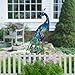 TERESA'S Collections Outdoor Decor Peacock Yard Art Garden Sculptures & Statues,Blue Small Metal Bird Lawn Ornaments,22.4