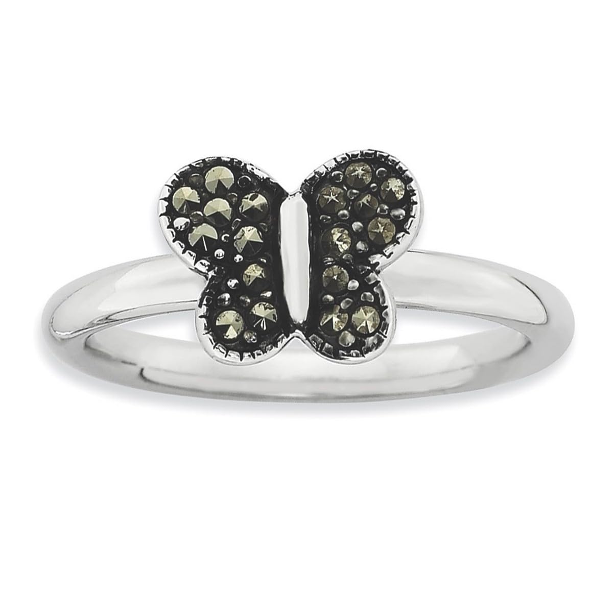 JewelryWeb2.25mm 925 Sterling Silver Polished Stackable Expressions Marcasite Butterfly Angel Wings Ring Size L 1/2 Jewelry for Women