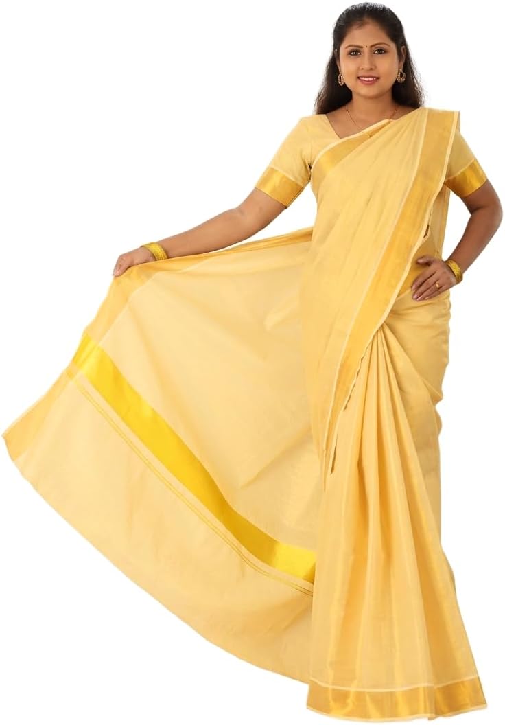 Womens Kerala Traditional Tissue Saree with Running Blouse Piece