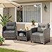 UDPATIO 3-Teiliges Rattan Gartenmöbel Set für 2 Personen, Balkonmöbel Set mit 2 Sesseln & Kaffeetisch, Outdoor Lounge Gartenmöbel Set für Garten, Poolbereich,Balkon & Terrasse (Grau-meliert)
