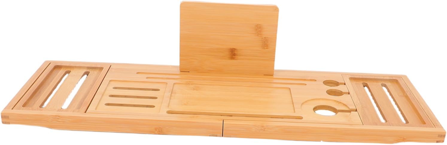 Ciieeo Bathtub Storage Organizer Expandable Tub Tray Bamboo Material Stable Design