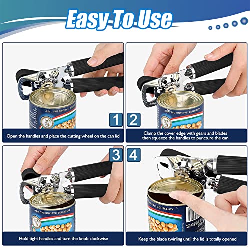 Can Opener Vertical Grain Non-Slip Soft Handle Stainless Steel Manual Can Opener Oversized Easy Turn Knob Sharp Cutting Wheel Good Grips With Built-In Bottle Opener #TOP4