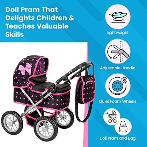 Kinderplay wózek z kokardą głęboki dla lalki KP0261R