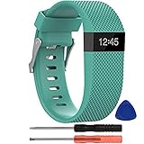 KingAcc Compatible Replacement Bands for Fitbit Charge HR, Soft Silicone Band with Metal Buckle Fitness Wristband Sport Strap Women Men (1-Pack, Teal Blue, Large)