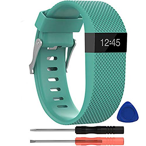 KingAcc Compatible Replacement Bands for Fitbit Charge HR, Soft Silicone Band with Metal Buckle Fitness Wristband Sport Strap Women Men (1-Pack, Teal Blue, Large)