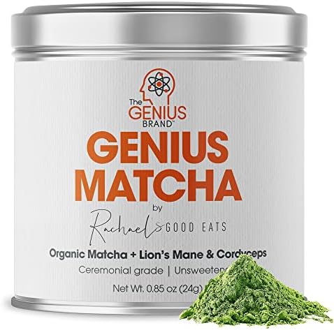 Genius Matcha Green Tea Powder - Organic Ceremonial Grade Matcha Mix w/ Lions Mane & Cordyceps Mushroom Extract For Energy and Focus Boost, Unsweetened Authentic Japanese Origin - Culinary Grade by RachaelsGoodEats