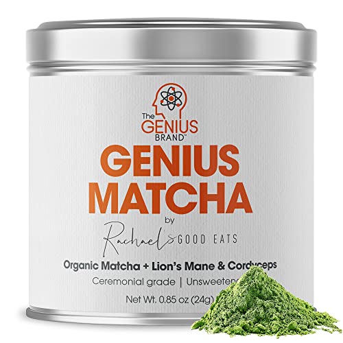 Genius Matcha Green Tea Powder, Unsweetened - Organic Ceremonial Grade, Authentic Japanese Culinary Matcha Mix with Lionâ€™s Mane & Cordyceps Mushroom Extract For Energy & Focus Boost - RachaelsGoodEats