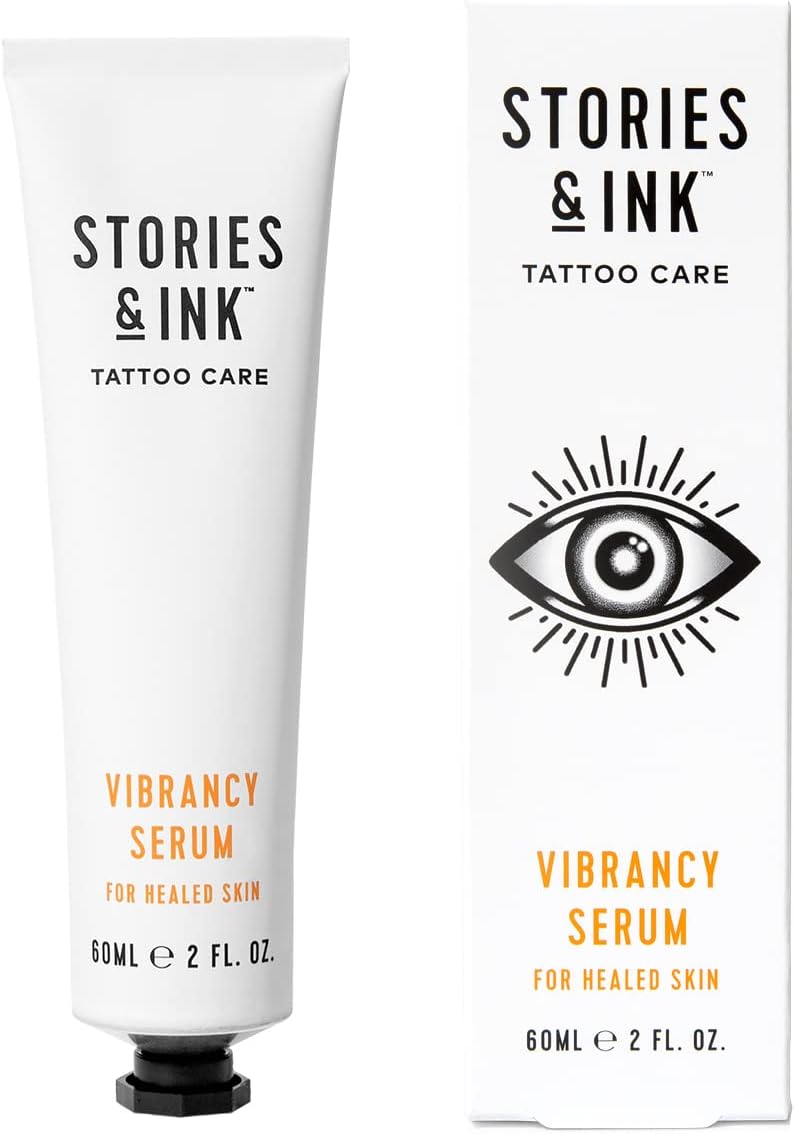 Stories & Ink Tattoo Care - Vibrancy Body Serum - Brightens Tattoo Pigment Evens Tone Conditions Skin, Removes Dead Skin Supports Intensity of Tattoo Ink - 100% Vegan & Cruelty Free Made in UK- 2 FL