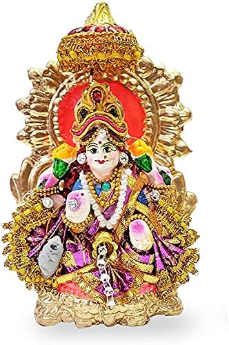 SATVIK 5.5" Beautiful Lakshmi Ganesha Clay Statue with Shringar Work for Diwali/Deepawali Pooja puja and Decoration. Laxmi Ganesh Ridhi Sidhi Murti Idol. Indian Housewarming Gift Items