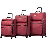 Lucas Designer Luggage Collection - 3 Piece Softside Expandable Ultra Lightweight Spinner Suitcase Set - Travel Set includes 20 Inch Carry On, 24 Inch & 28 Inch Checked Suitcases (Red)