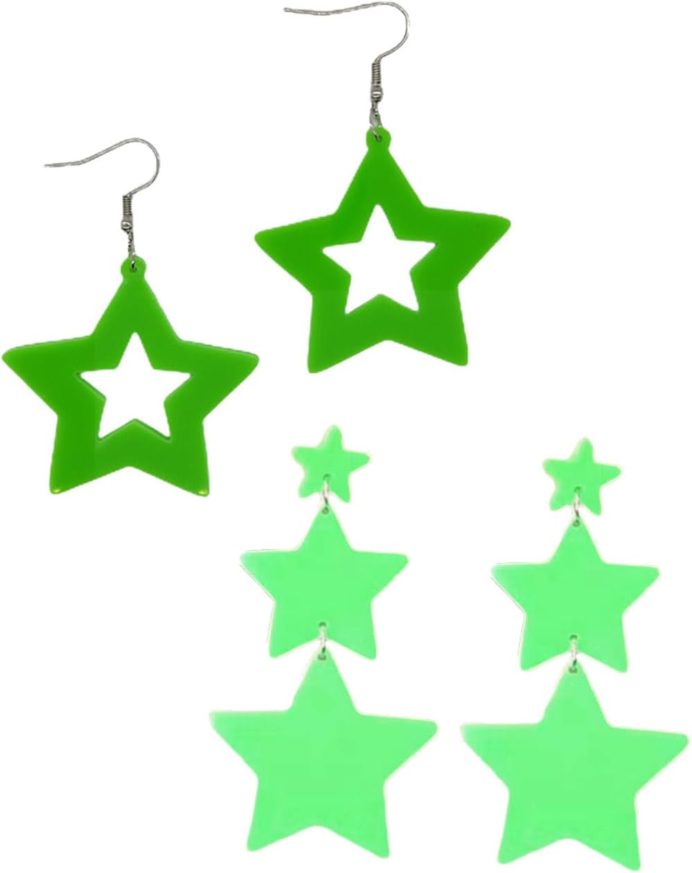 2Pairs/Set Acrylic Star Pentagram Dangle Earrings Y2k Party Fashion Jewelry 70s 80s Neon Star Earrings for Women