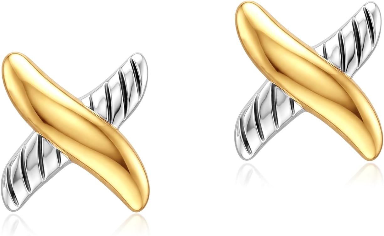 Charmsy 925 Sterling Silver Stud Earrings for Women | Lightweight Antique Two Tone Stud Earrings | Minimalist Gold Plated Hypoallergenic Studs Earring Jewelry Gift for Women