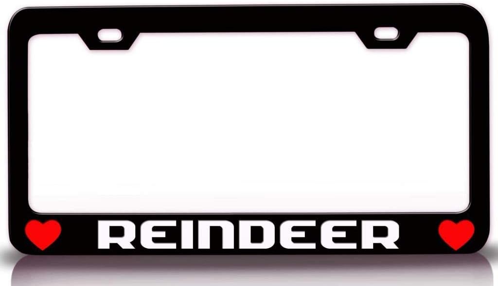 Reindeer w/Heart Metal Car SUV Truck License Plate Frame Holder Bl n26