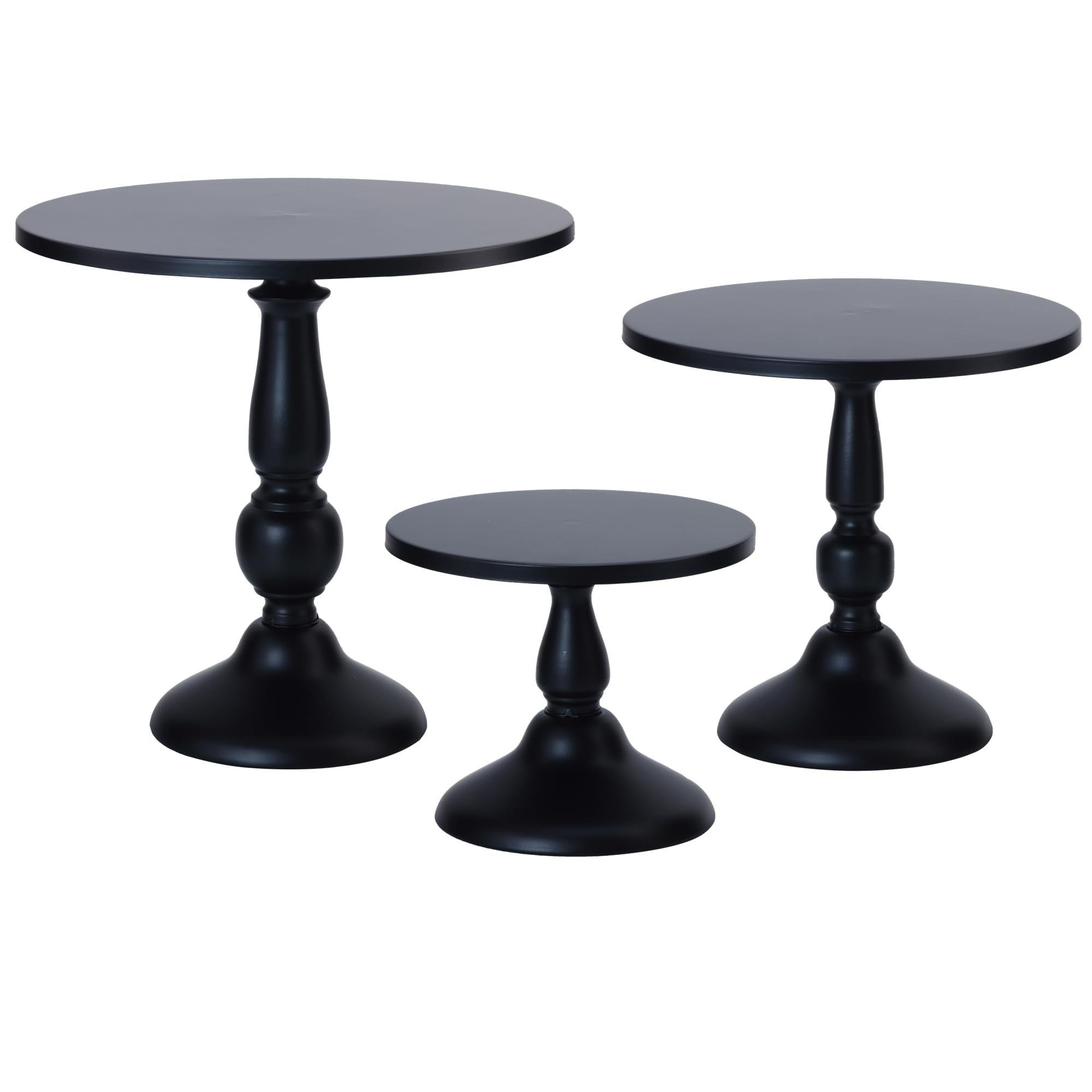 Set of 3 Black Cake Stands, QENUIITEA Metal Round Cake Holder Dessert Pie Pizza Display Stand 8
