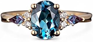 Oval London Blue Topaz Engagement Ring – 14K Solid Gold Cluster Ring with Alexandrite & Moissanite – Vintage Kite Cut Gemstone Wedding Ring – Promise Ring for Women