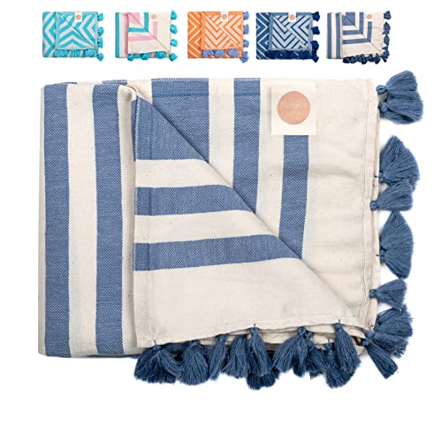 Nova Blue Turkish Beach Towel – Navy Striped Beach Towel, 100% Turkish Cotton - Extra Large, Lightweight Beach Towel With Unique Pattern - Quick Dry, Large Bath Towel #TOP14