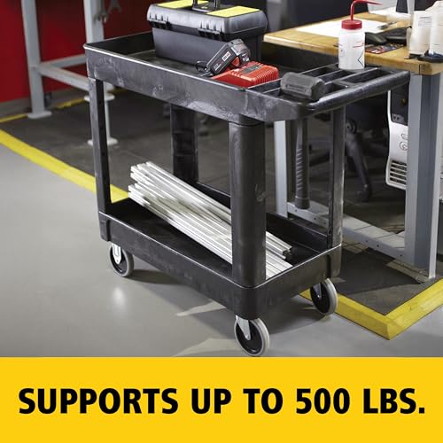 Rubbermaid Commercial wytrzymały wózek użytkowy z 2 półkami, półki z ustami, średnie, beżowe, pojemność 226 kg (FG450089BLA)