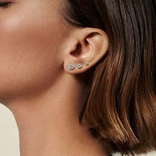 Gulicx 3 Pairs Silver Heart Stud Earrings Set for Women Girls, Hypoallergenic 925 Stering Silver Cubic Zirconia Simulated Diamond Stud Earrings,Small Sleeper Cartilage Studs, Size: 3, 4, 5mm