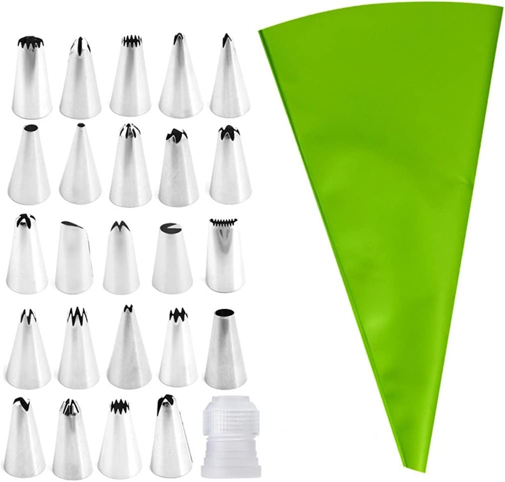 26Pcs Cake Decorating Tools Set Stainless Steel EVA Bag Cream Pastry Nozzle Multi-Color Optional Cookies Baking Tools (Color : Green) (Green)