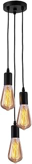 MQ Industrial Pendant Light, Hanging Lamp Vintage Pendent Lights Hanging 3 Lights Cord Cable E26 E27 Socket for Restaurant Kitchen Island Living Room Bathroom (Black)