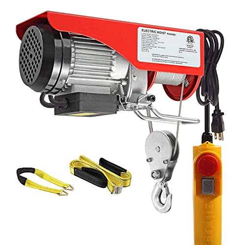 Partsam 440 Lift Electric Hoist Crane Remote Control Overhead Crane Garage Ceiling Pulley Winch Bundled With Towing Strap 12Feet X 2Inch (W/Emergency Stop Switch) #TOP1