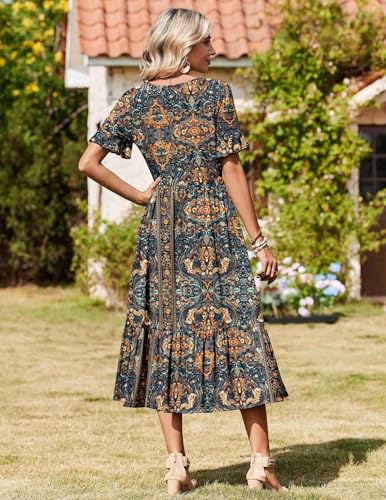 Image of Zeagoo Womens Summer Dresses 2026 Casual Midi Dress Flowy Sundress Ruffle Short Sleeve Tiered Dresses A Line Boho Dress
